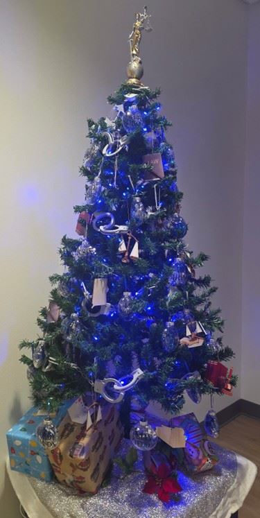 Christmas Tree lit up in Blue