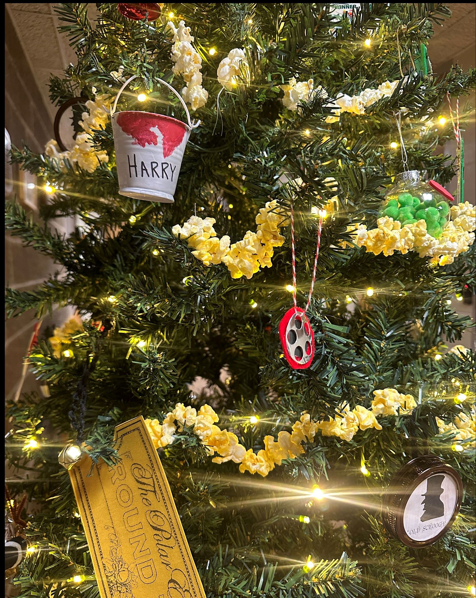 Close up of ornaments on Christmas tree